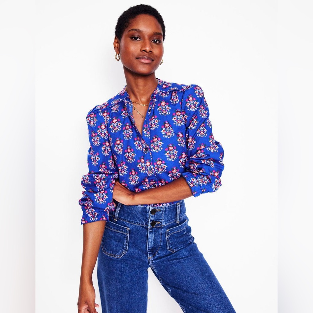 Boden Blue Floral Button-Up Blouse